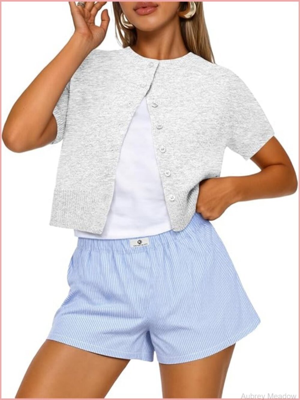 Cropped Short Sleeve Cardigan Lightweight Y2K Button Front Sweater